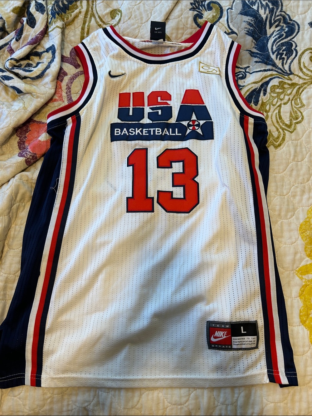 Champion Chris Mullin USA Basketball White Red Navy #13 Jersey